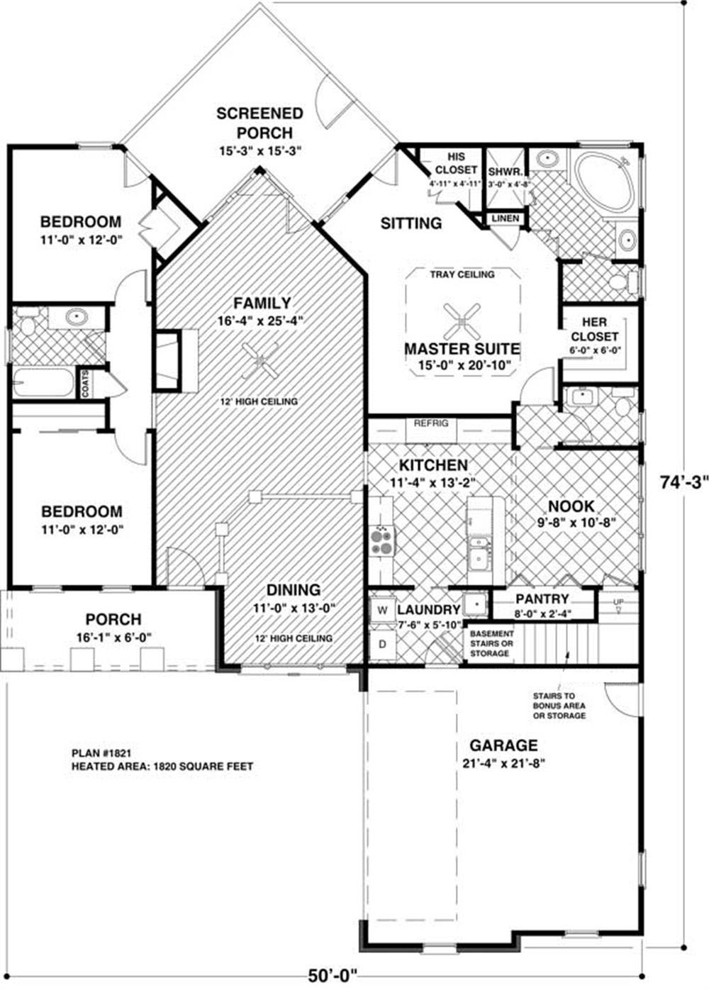 Floor Plan First Story of Craftsman Plan #109-1017